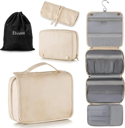 Elviros Neceser colgante para hombres y mujeres, 3 en 1, organizador de viaje grande impermeable de piel sintética, bolsa de maquillaje dopp kit con
