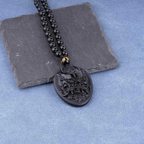 Miniatura 9 de ASGIFT Collar de la suerte de obsidiana, dije de protección de amuleto de piedra de poder con cadena de cuentas ajustable, cristal curativo, regalo