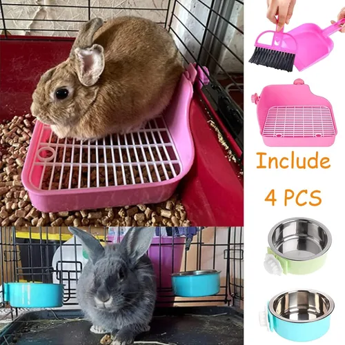Miniatura 3 de PINVNBY Caja de arena de conejo para jaula de conejo, caja de ropa de cama de esquina para animales pequeños, bandeja colgante para mascotas, jaula