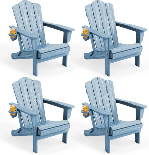 Miniatura 53 de KINGYES Silla plegable Adirondack, sillas de patio HDPE para todo clima, silla de césped con textura de madera para junto a la piscina, patio Aruba