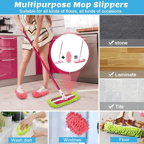 Miniatura 5 de 10 pantuflas de microfibra reutilizables para mujer, lavables, 5 pares de zapatos para limpieza de pisos, calcetines de fregona para limpiar