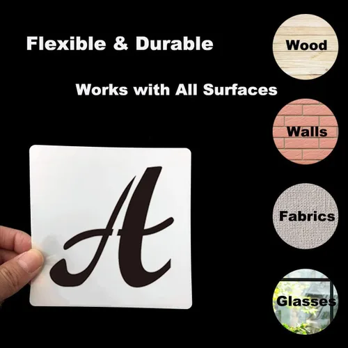 Miniatura 7 de Plantillas de letras del alfabeto de 2 pulgadas para pintar, paquete de 70 plantillas de letras y números con letreros para pintar sobre madera