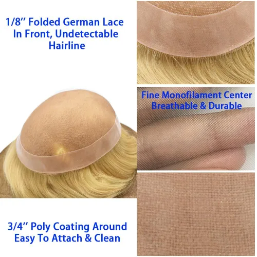 Miniatura 3 de Toupee Pieza de pelo para hombres Sistema de reemplazo de cabello Cabello humano real Mono Toupee fino para hombres Piezas de pelo Hombres Toupee