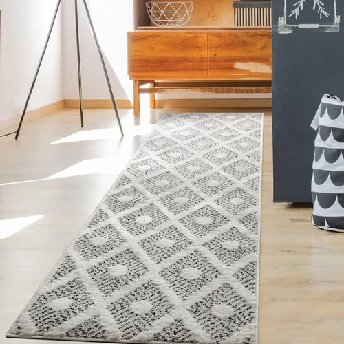 Miniatura 12 de Antep Rugs Palafito 5x7 Alfombra de Área Interior Geométrica Shag Diamante de Pelo Alto-Bajo Texturizada (Blanco, 5'3" x 7'6")