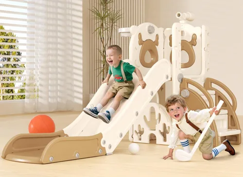 Miniatura 10 de XJD Tobogán 7 en 1 para niños pequeños de 12 a 36 meses, nueva actualización con golf, aro de baloncesto para juegos en interiores y exteriores