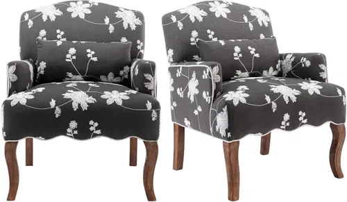 Miniatura 12 de Shunzhi Sillas de Acento Florales Estilo Granja Sillón Tapizado de Lino Silla de Lectura Moderna de Mediados de Siglo Sofá Individual con Almohada