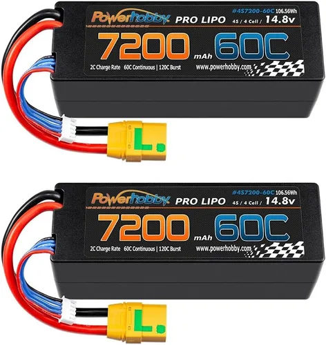 Miniatura 2 de PowerHobby 4S 14.8V 7200mAh 60C-120C Lipo Battery XT90 Plug 4-Cell Hard Case (2) Compatible con Arrma Kraton Outcast Talion Typhon