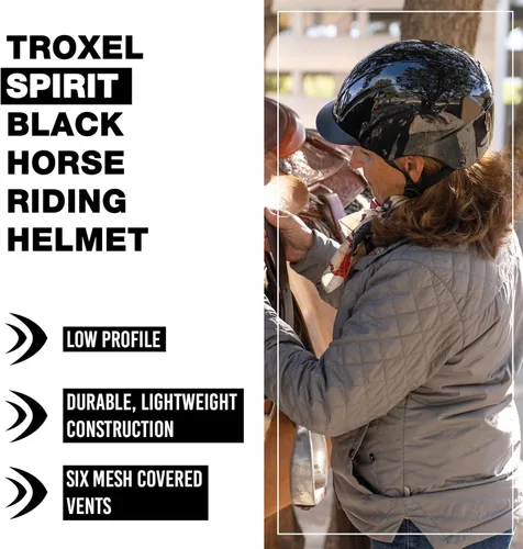 Miniatura 2 de Troxel Spirit - Casco de equitación de cobertura completa, diseño ajustable de perfil bajo, equipo de equitación de seguridad Negro