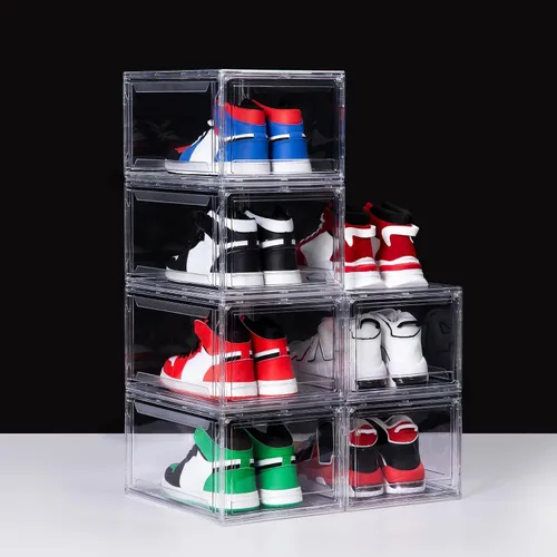 Miniatura 10 de Paquete de 12 cajas de zapatos de acrílico, cajas de zapatos ultra transparentes, apilables, caja de almacenamiento de zapatos para zapatos