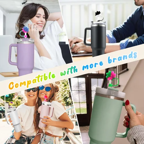 Miniatura 6 de 4 piezas de cubiertas de pajita con flores de silicona para accesorios Stanley para tazas Stanley de 30 y 40 oz con asa, tapas de pajita