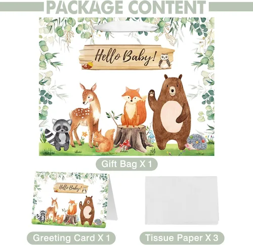 Miniatura 3 de Laidans Bolsa de regalo de 16.5 pulgadas para baby shower o cumpleaños con asa, papel de seda y tarjeta de felicitación