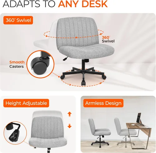 Miniatura 5 de Orange Factory Silla con Ruedas Entrecruzadas de Patas Cruzadas Anchas Silla de Escritorio de Oficina Silla de Tocador Tela Cómoda Sin Brazos Rueda