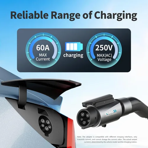 Miniatura 6 de QIAO - Adaptador Tesla a J1772, máximo 80 A 250 V CA, plateado nacs a j1772 para carga eficiente de vehículos eléctricos de nivel 2, compatible
