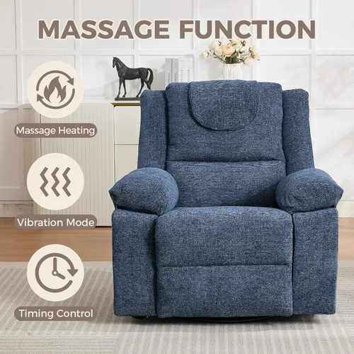 Miniatura 4 de Silla reclinable de masaje de gran tamaño para adultos, sillas reclinables giratorias de 360°, sofá individual con masaje por vibración