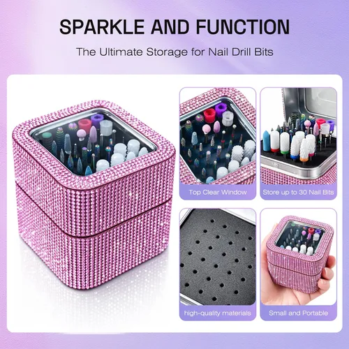 Miniatura 6 de Juego de brocas para uñas con estuche de almacenamiento: 30 piezas de 3/32 pulgadas de carburo de diamante y cerámica, kit profesional de salón