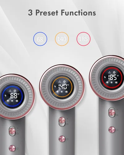 Miniatura 3 de Rudd Secador de pelo con difusor, secador de pelo de alta velocidad con pantalla, gris 160000 RPM Brushless Motor for Fast Drying, 500 Million