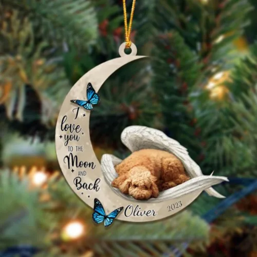 Miniatura 44 de Adorno colgante personalizado de ángel durmiendo en la luna, perro sabueso afgano, nombre personalizado, acrílico impreso en 2D plano – cumpleaños
