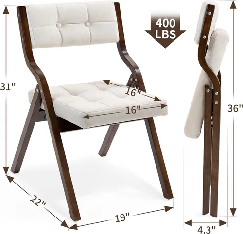 Miniatura 3 de HOMEFUN Sillas plegables con cojín, sillas plegables acolchadas de madera, paquete de 2, asiento portátil y ensamblado para invitados, cocina