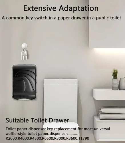 Miniatura 4 de Paquete de 5 llaves dispensadoras de papel higiénico universal de plástico duro para dispensadores de toallas de papel y jabón, 2 llaveros incluidos