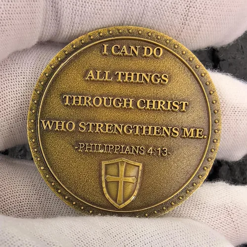 Miniatura 5 de Christian Warrior Challenge Coin Zinc Alloy Bible Verses Medallón Bolsillo Hug Token