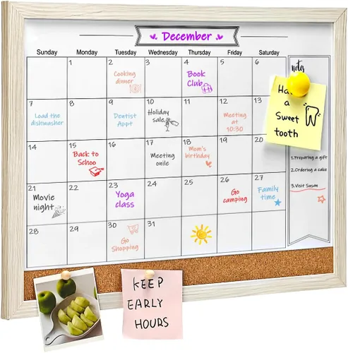 Miniatura 18 de Calendario de borrado en seco para pared, pizarra magnética de borrado en seco de 13 x 17 pulgadas, pizarra de borrado en seco y tablero de Blanco