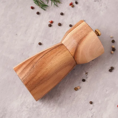 Miniatura 5 de Molinillo de pimienta, molinillo de pimienta con acero inoxidable ajustable, madera de acacia, 5.5 in de altura, diámetro inferior: 2.4 in