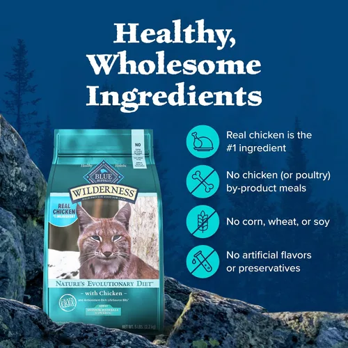 Miniatura 5 de Blue Buffalo Wilderness Natural Hairball Care Alimento seco para gatos de interior, fórmula alta en proteínas y sin granos, pollo, bolsa de 5 libras