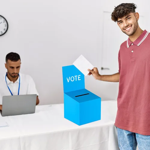Miniatura 7 de Paquete de 12 Cajas Azules de Papel para Sorteos con Ranuras, Cajas de Sugerencias de Cartón para Recaudación de Fondos con Tapa Extraíble
