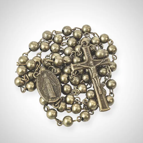 Miniatura 4 de Nazareth Store Collar con cuentas de rosario de bronce de la Segunda Guerra Mundial con diseño de combate, medalla milagrosa con crucifijo, Zinc, No