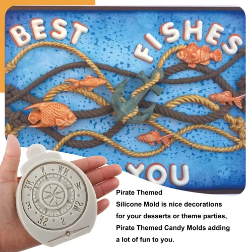 Miniatura 3 de Sijiangmold Moldes de silicona pirata, cuerda de anclaje, molde de fondant, brújula, molde de chocolate, monedas del tesoro, molde de caramelo