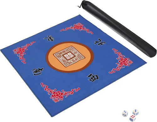 Alfombrilla de Mahjong con 3 dados y bolsa de transporte, alfombrilla de mesa antideslizante y de reducción de ruido para juegos de póker, cartas,