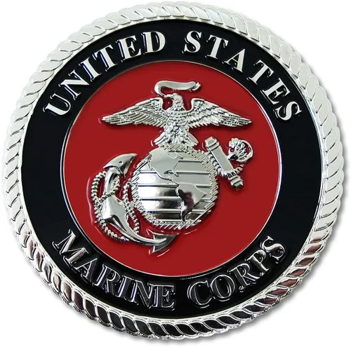 USMC Medallón de automóvil rojo/plateado – Logotipo de metal Águila, Globo y Ancla del Cuerpo de Marines de 3.5 pulgadas para automóvil - Regalo