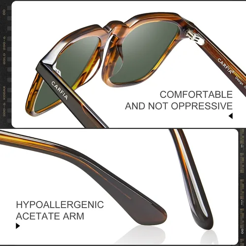 Miniatura 4 de CARFIA Gafas de sol cuadradas para hombre, polarizadas, retro, diseño de los años 60, acetato hecho a mano, protección UV400, lentes de sol geniales