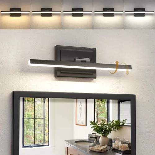 Miniatura 11 de NIORSUN Lámpara de baño moderna de 24 pulgadas, 14W 5CCT regulable LED negro, luces de tocador de baño sobre espejo, luces de tocador para espejos