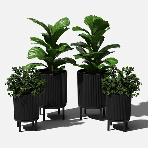 Miniatura 7 de Veradek Demi Series - Maceta redonda con soporte para porche o patio, compuesto de piedra de plástico duradero y soporte de madera, decoración