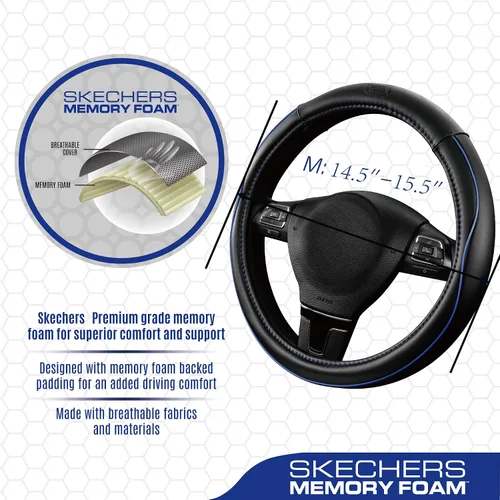 Miniatura 3 de Skechers - Funda de volante de espuma viscoelástica, funda de volante de cuero microfibra con ribete deportivo de ajuste universal de 14" 1/2-15