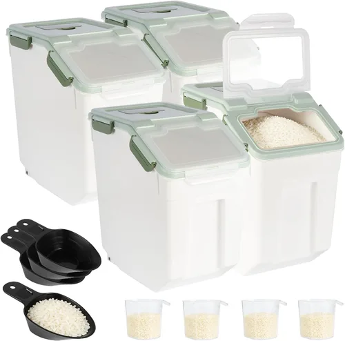 Miniatura 14 de Contenedor de arroz de 25 libras de harina a granel para almacenamiento de azúcar, contenedor de plástico para cereales secos con cuchara y taza