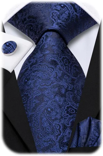 Miniatura 42 de Hi-Tie Corbatas de seda para hombre, diseño de cachemira a rayas, con bolsillo, gemelos cuadrados, conjunto formal de negocios