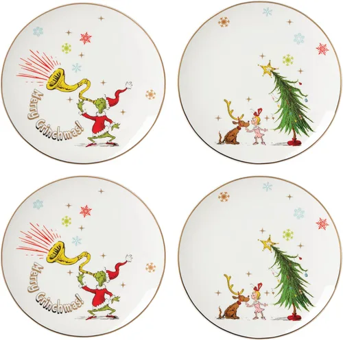 Miniatura 14 de Lenox 896338 Tarro de dulces cubierto con texto en inglés "Merry Grinchmas", decoración navideña y festiva