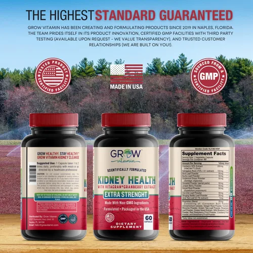 Miniatura 8 de grow vitamin Suplemento premium de limpieza renal – Potente fórmula de apoyo renal con extracto de arándano que ayuda a apoyar riñones saludables