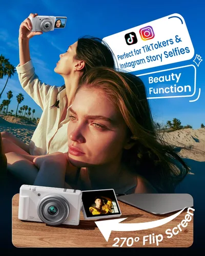 Miniatura 3 de Cámara digital True 5K para fotografía, enfoque automático de 80 megapíxeles con zoom digital 18X, pantalla giratoria de 3" 270°, cámara selfie