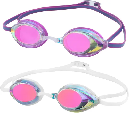 Miniatura 8 de Gafas de natación, paquete de 2 gafas de natación antivaho con protección UV sin fugas para adultos, hombres, mujeres, jóvenes Magenta y negro