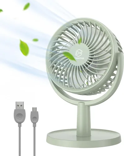 LEMOISTAR Pequeño ventilador personal alimentado por USB con 4 velocidades, ventiladores de escritorio portátiles con rotación de 310°, mini Verde