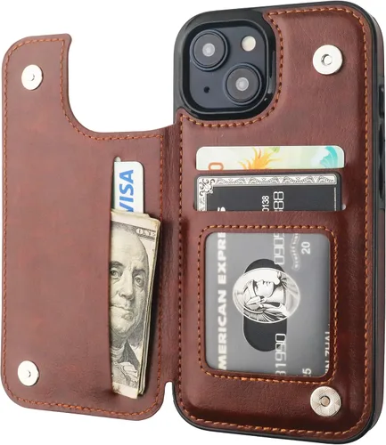 Miniatura 17 de ONETOP - Funda tipo cartera compatible con iPhone 15 con soporte para tarjetas, funda de piel sintética con ranuras para tarjetas, doble cierre Azul