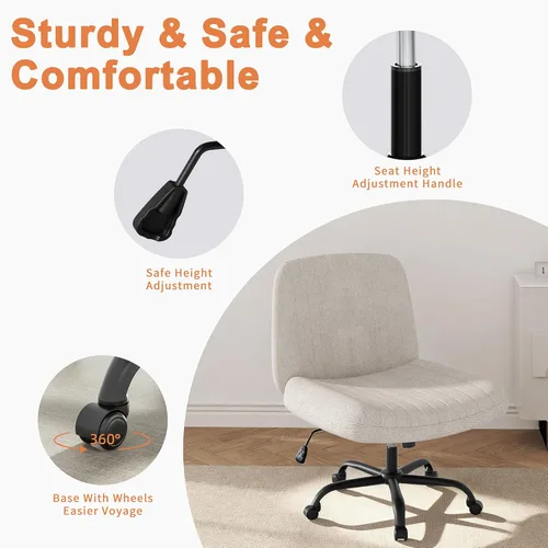 Miniatura 7 de Shintenchi Silla cruzada para oficina, con patas cruzadas, con ruedas, silla giratoria sin brazos, altura ajustable y ancho para computadora