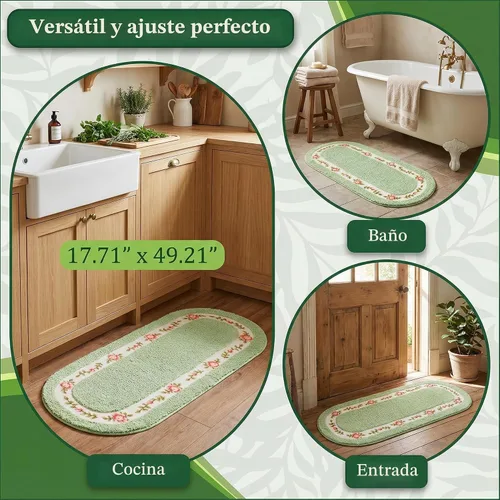 Miniatura 5 de Stay Young Alfombra decorativa con diseño de rosas y flores, para dormitorio, sala de estar, baño, cocina, diseño romántico resistente a