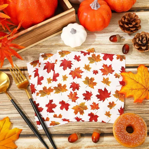 Miniatura 4 de Whaline 80 servilletas de papel de Acción de Gracias, hojas de arce, servilletas desechables de hojas de otoño, servilletas de almuerzo