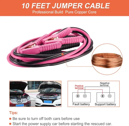 Miniatura 3 de THINKWORK - Kit de emergencia de automóvil, kit de asistencia de emergencia en carretera con cables de arranque de 10 pies, kit de primeros Rosado