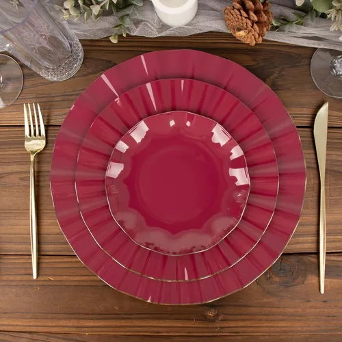 Miniatura 114 de Tableclothsfactory Paquete de 10 platos redondos de plástico negro de 6 pulgadas para ensalada de postre, platos desechables con borde ondulado