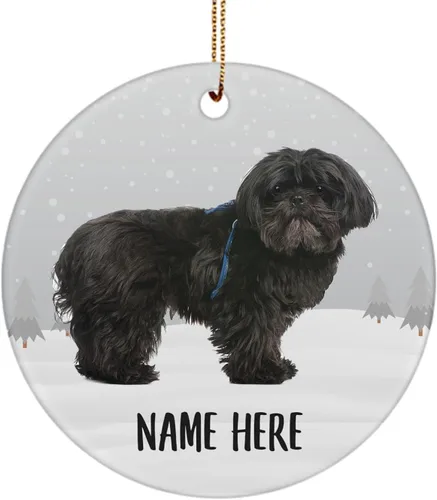 Adorno de árbol de Navidad negro con nombre personalizado Shih Tzu, decoración de cerámica, regalos para mamá de perro